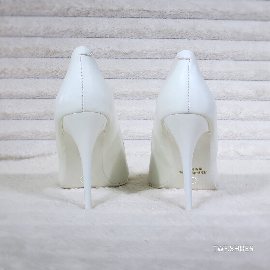 Fabio White Matte 4.5" High Heel Shoes Pointy Toe Pump US Ladies 7-11 - Totally Wicked Footwear