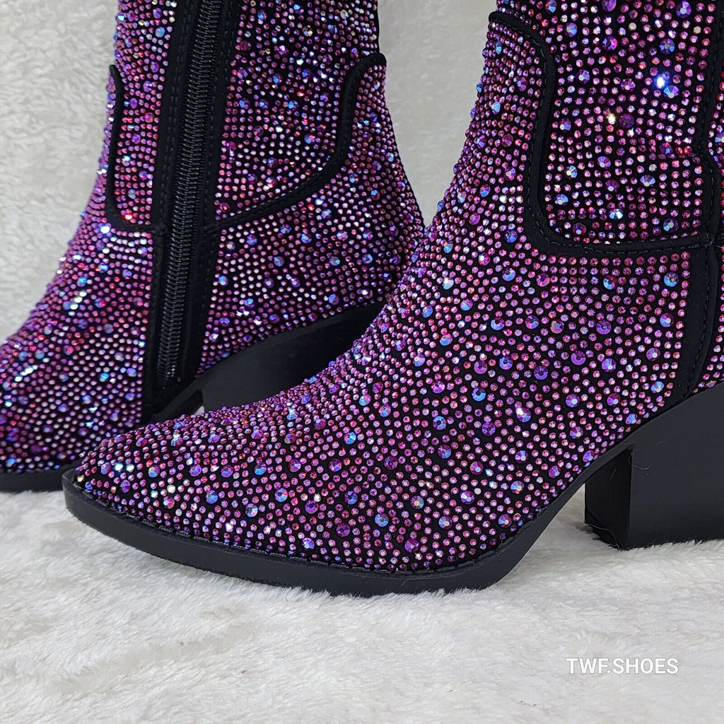 Wild Ones Glamour Cowboy Purple Multi Ombre Rhinestone Cowgirl Boots - Totally Wicked Footwear