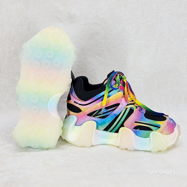 Anthony Wang Alien Black & Rainbow Hidden Wedge Platform Sneakers Tentacle Tread - Totally Wicked Footwear