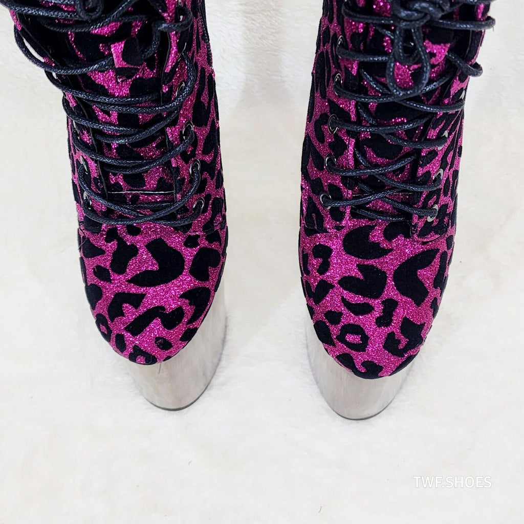 Bulls Fuchsia Leopard Chrome Platform High Heel Ankle Boots - Totally Wicked Footwear