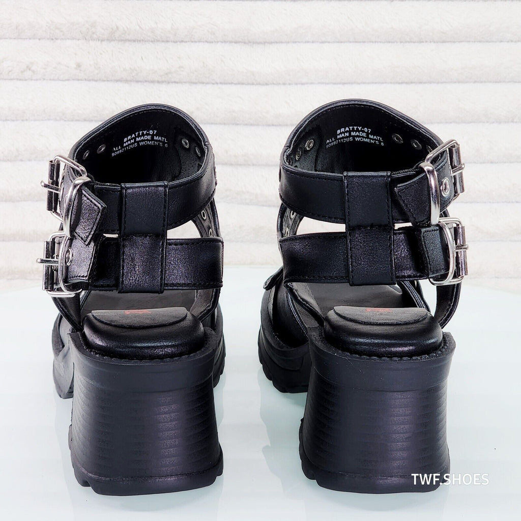Bratty  Block Heel Goth Punk Platform Sandals In House NY DEMONIA - Totally Wicked Footwear