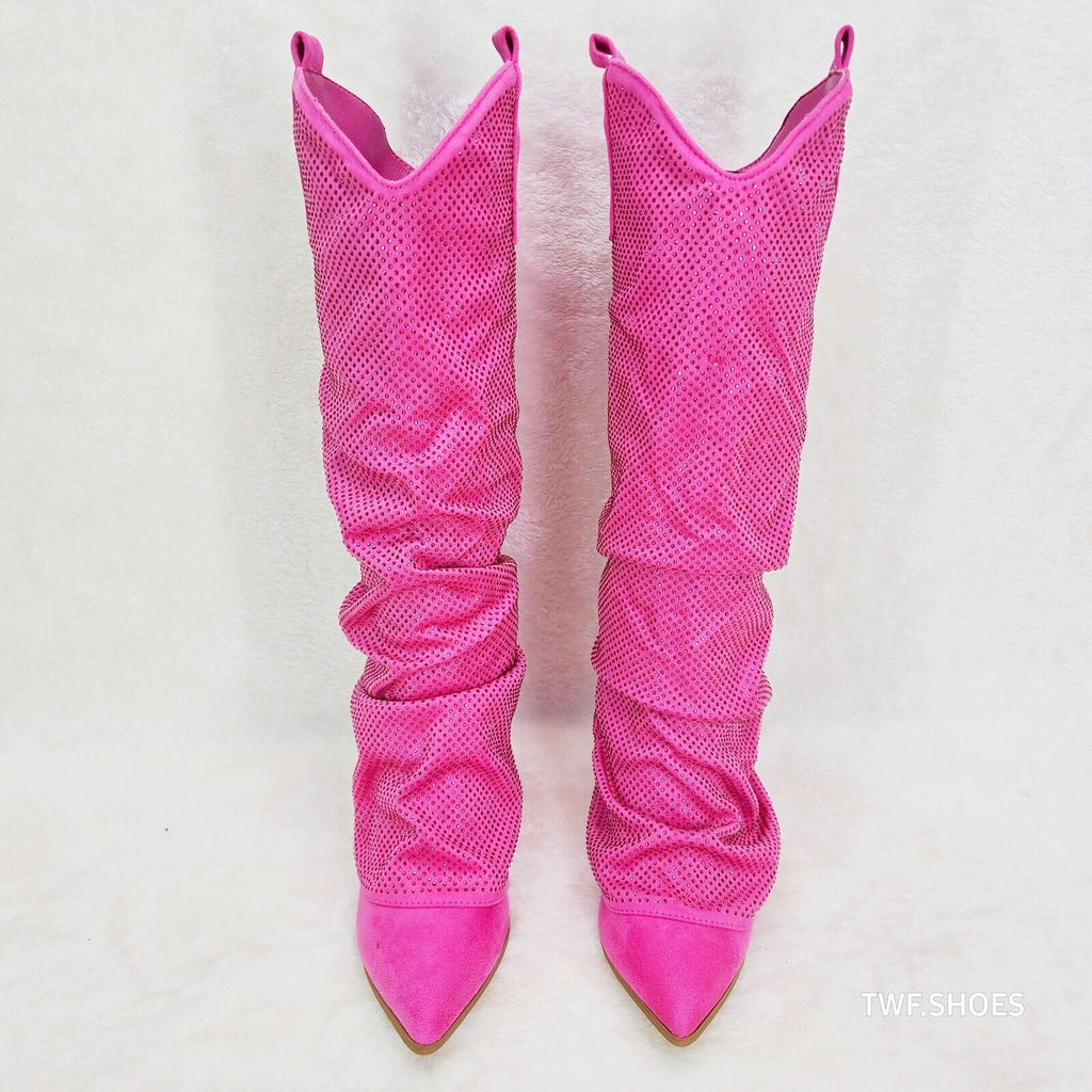 Country Twist Fuchsia Draped Rhinestone Fold Over Western Cowgirl Boots - Totally Wicked Footwear