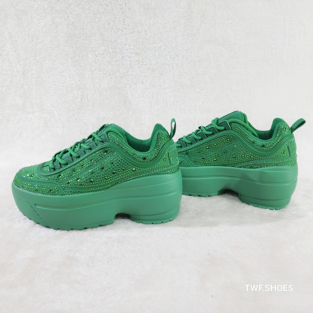 Cush Baby 2 Kelly Green Rhinestone Platform Sneakers - Totally Wicked Footwear