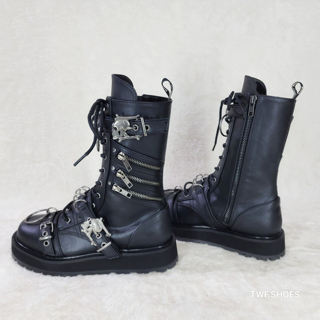 Valor Goth Combat Biker Ankle Boots Black Matte Men US DEMONIA NY - Totally Wicked Footwear