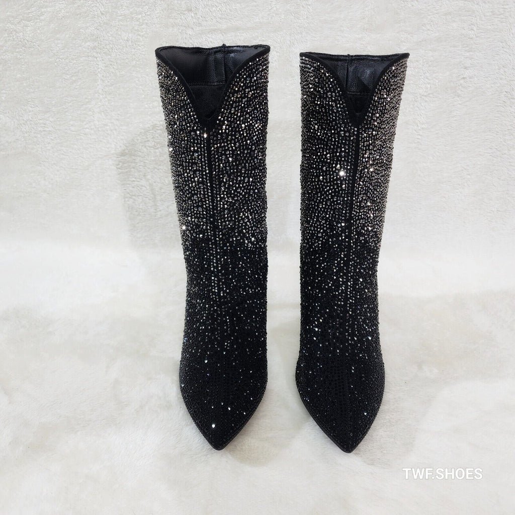 Riviera Black Ombre Rhinestone Slip On Stiletto High Heel Split Front Ankle Boot - Totally Wicked Footwear