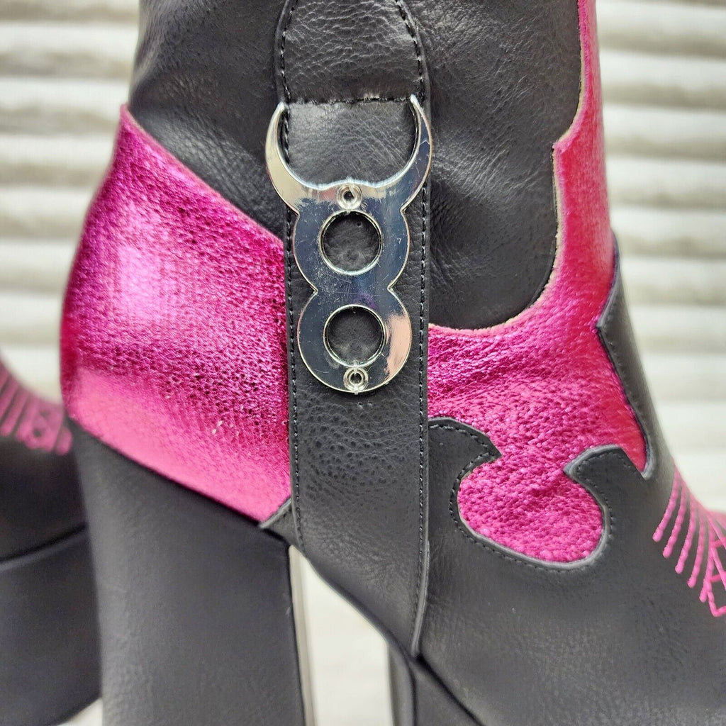 Free Your Soul Western Designed Platform Chunky Heel Knee Boots Festival Gothic - Totally Wicked Footwear