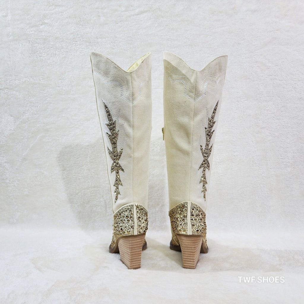 Murrey Buttery Ivory  With Rhinestones Glamour Western Cowgirl Boots - Totally Wicked Footwear