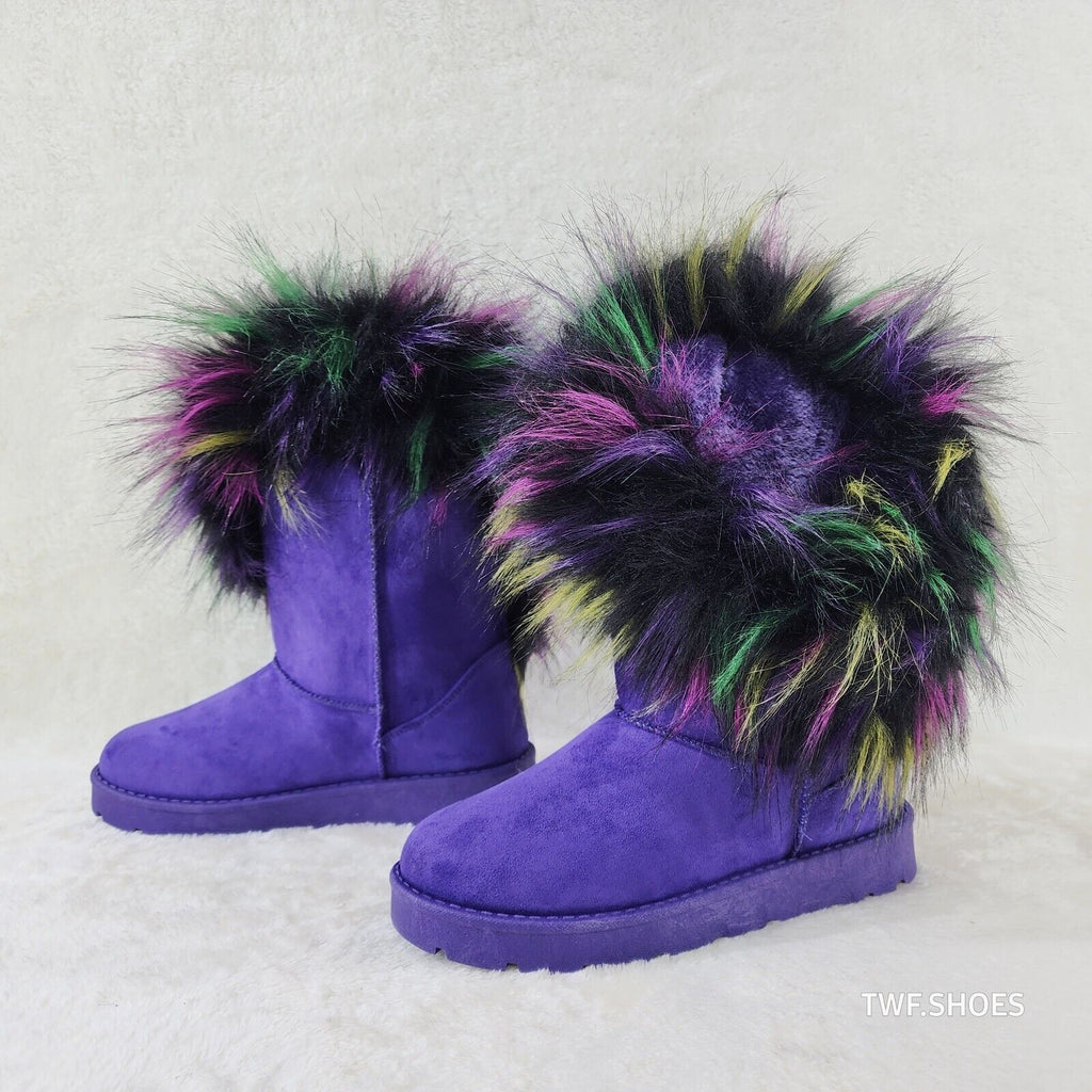 Chi Chi Purple Multi Color Faux Fur Thick Lined Comfy Cozy Winter Boots - Totally Wicked Footwear
