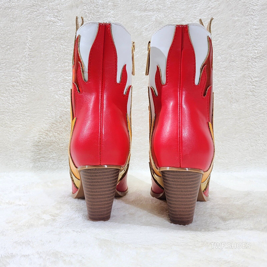 Western Flame Cowgirl Ankle Boots Red Orange Fire Color Block Country Rock - Totally Wicked Footwear