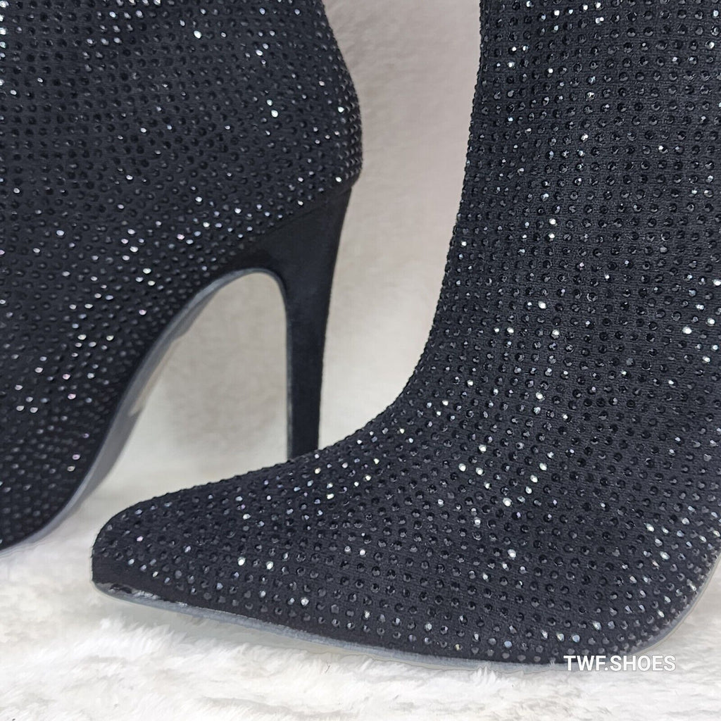 Resolve Sparkling Black Rhinestone High Heel Slouch Calf Boots New Years Bling - Totally Wicked Footwear