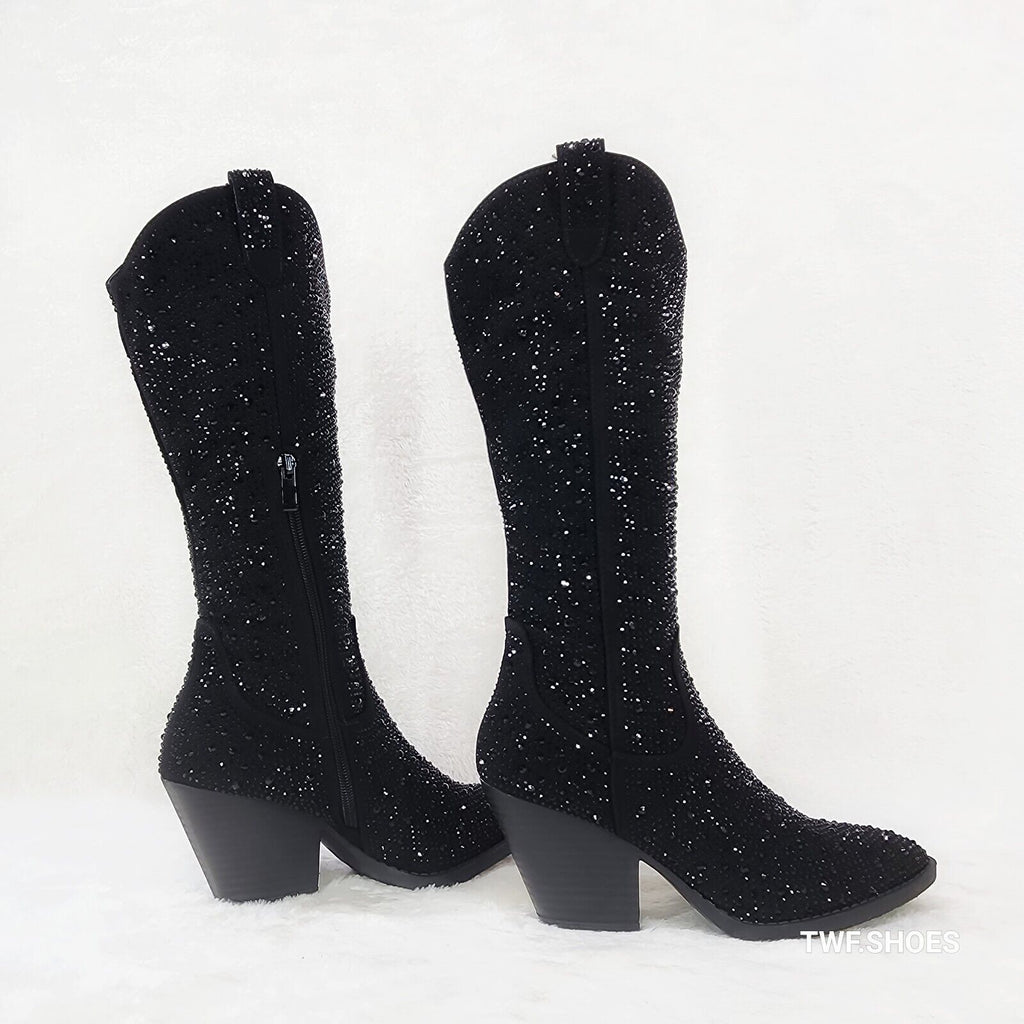 Wild One Glamour Black Rhinestone Glam Glitter Country Western Cowgirl Boots - Totally Wicked Footwear