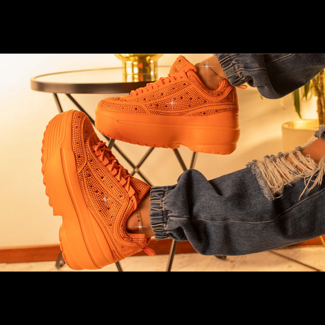 Cush Baby 2 Orange Rhinestone Platform Sneakers - Totally Wicked Footwear