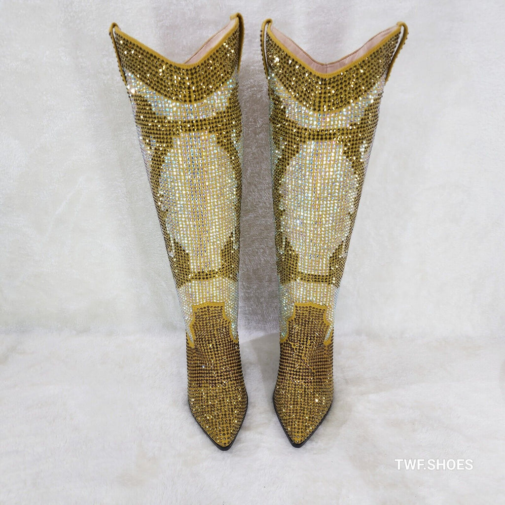 Martina Gold Rhinestones Country Western Glamour Cowgirl Boots - Totally Wicked Footwear