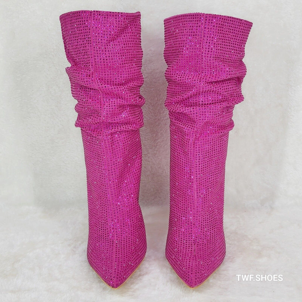 Resolve Sparkling Pink Rhinestone High Heel Slouch Calf Boots New Years Bling - Totally Wicked Footwear