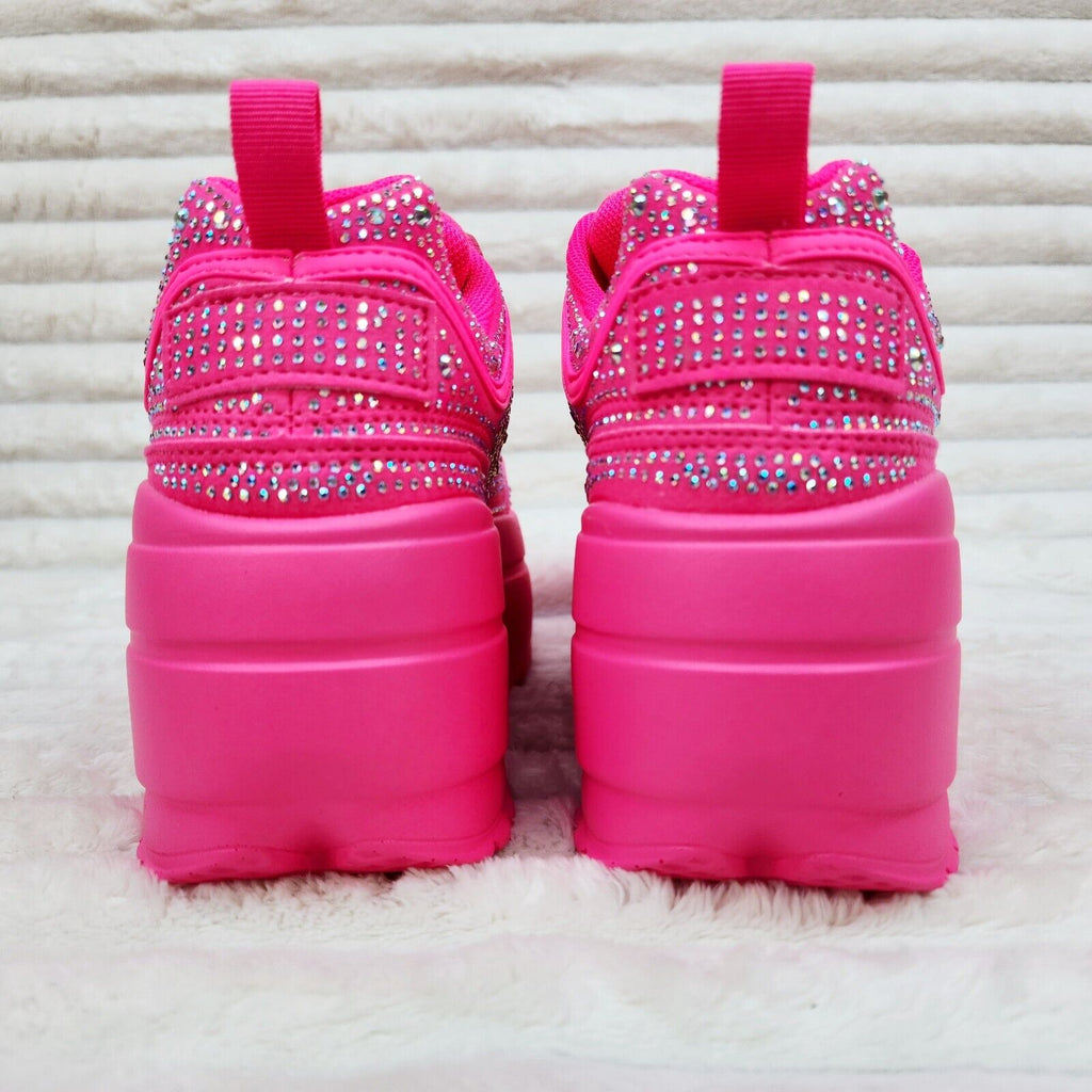Cush Baby 2 Hot Pink Rhinestone Platform Sneakers - Totally Wicked Footwear