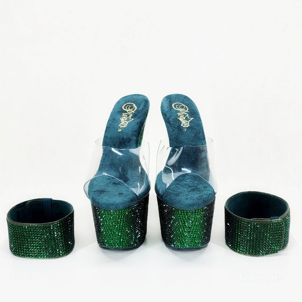 Bejeweled 712RS Emerald Green Rhinestone Platform 7" Stiletto High Heel Shoes - Totally Wicked Footwear