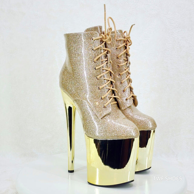 Bulls Gold Glitter Patent Chrome Platform High Heel Ankle Boots - Totally Wicked Footwear