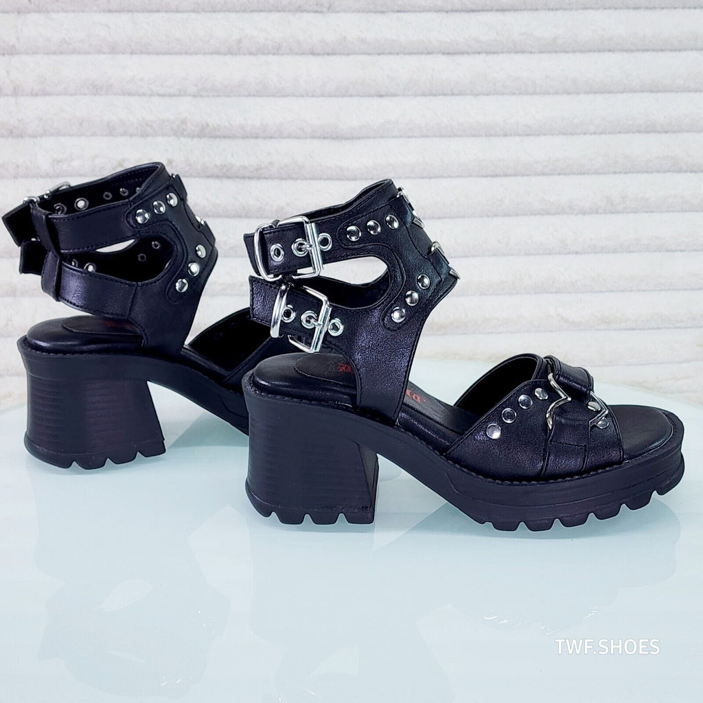 Bratty  Block Heel Goth Punk Platform Sandals In House NY DEMONIA - Totally Wicked Footwear