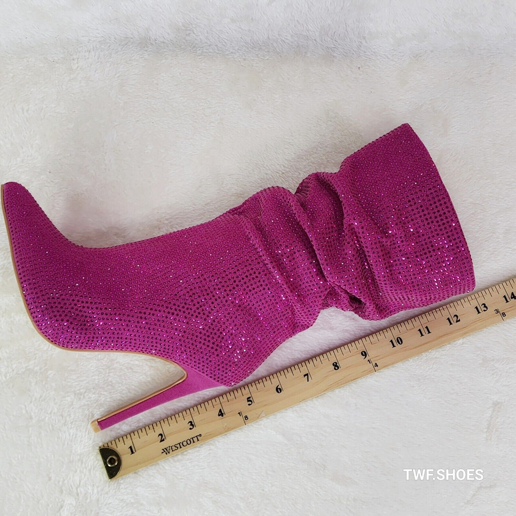 Resolve Sparkling Pink Rhinestone High Heel Slouch Calf Boots New Years Bling - Totally Wicked Footwear