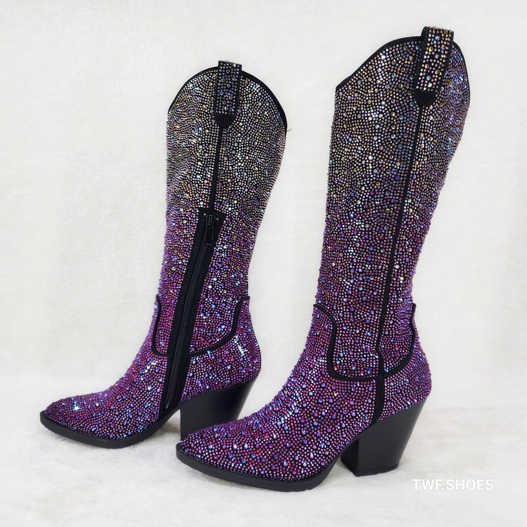 Wild Ones Glamour Cowboy Purple Multi Ombre Rhinestone Cowgirl Boots - Totally Wicked Footwear