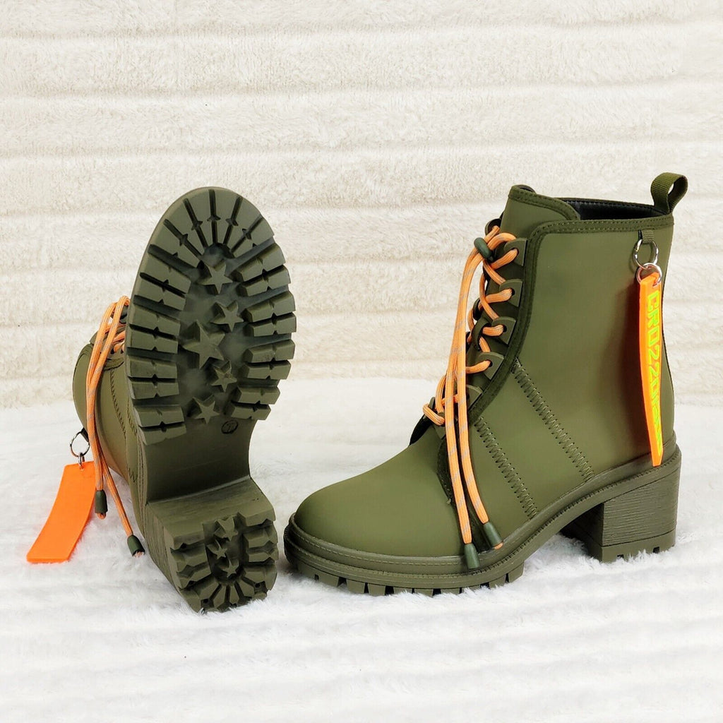 Stellar Olive Orange Water Resistant Combat Boots Brand New - Totally Wicked Footwear