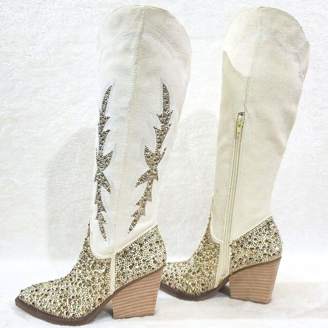 Murrey Buttery Ivory With Rhinestones Glamour Western Cowgirl Boots - Totally Wicked Footwear