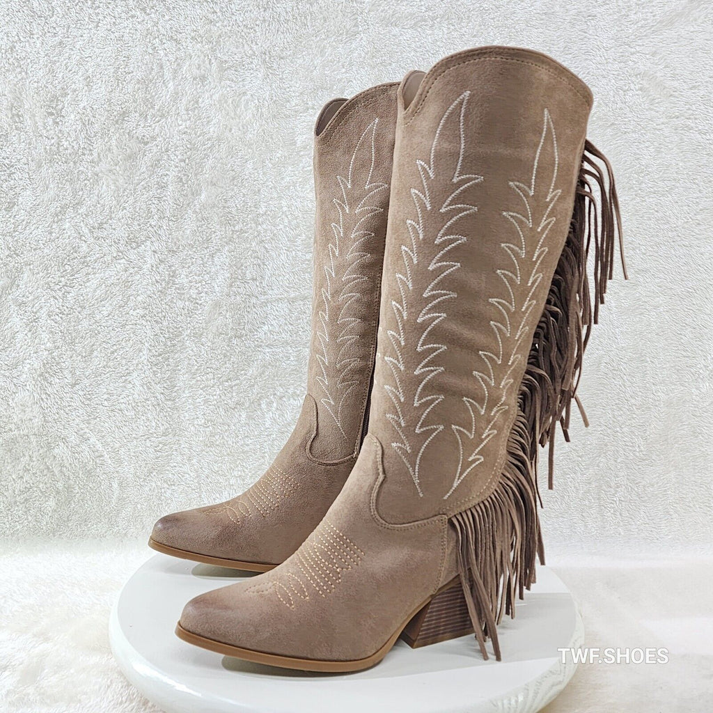Dusty Roads Coco Taupe Back Fringe Cowboy Western Cowgirl Boots - Totally Wicked Footwear