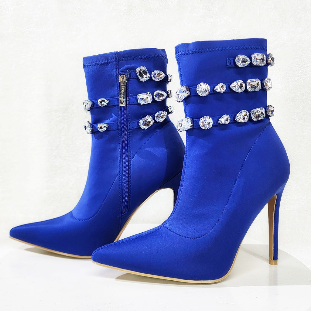 Allure Sexy Stiletto High Heels Blue Stretch Ankle Boot Chelsea Boots - Totally Wicked Footwear
