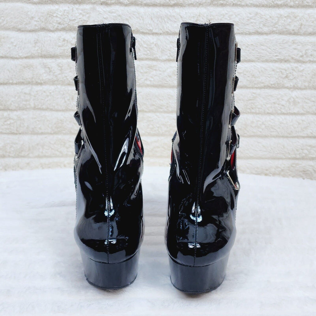 Delight 1012 Black / Red Buckle Strap 6" High Heels Platform Ankle Boots NY - Totally Wicked Footwear
