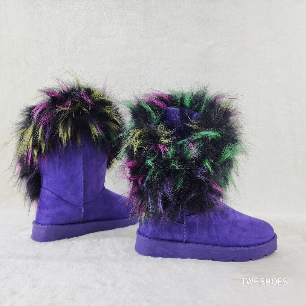 Chi Chi Purple Multi Color Faux Fur Thick Lined Comfy Cozy Winter Boots - Totally Wicked Footwear