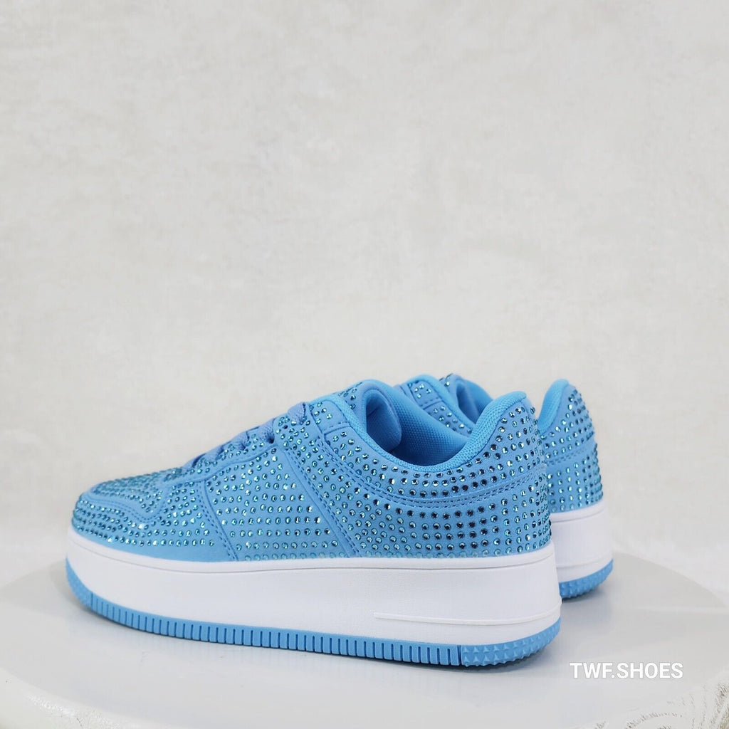 Eden Light baby Sky Blue Rhinestone Platform Sneakers Tennis Shoes - Totally Wicked Footwear