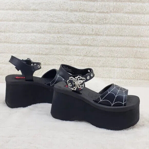 Funn Platform Goth Spider Web Sandals Ankle Strap Wedge Shoes Matte In House - Totally Wicked Footwear