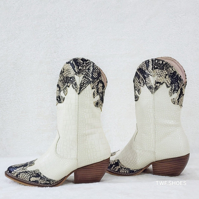 Snake Bite Cream Western Reptile Cowboy Pull On Country Cowgirl Boots - Totally Wicked Footwear