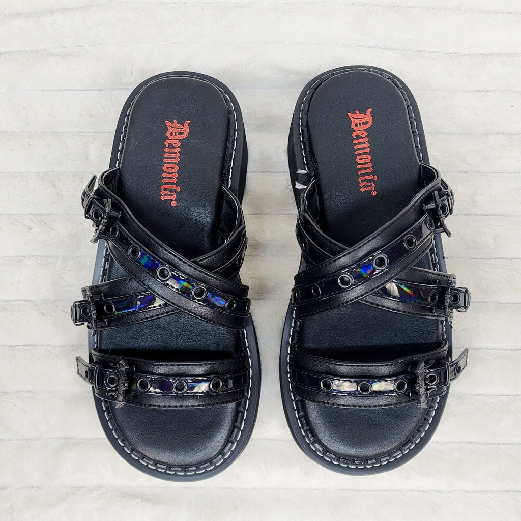 Emily 100 - 2 Black 2" Platform Bat Buckle Slip On Sandals Shoes 6-12 NY DEMONIA - Totally Wicked Footwear