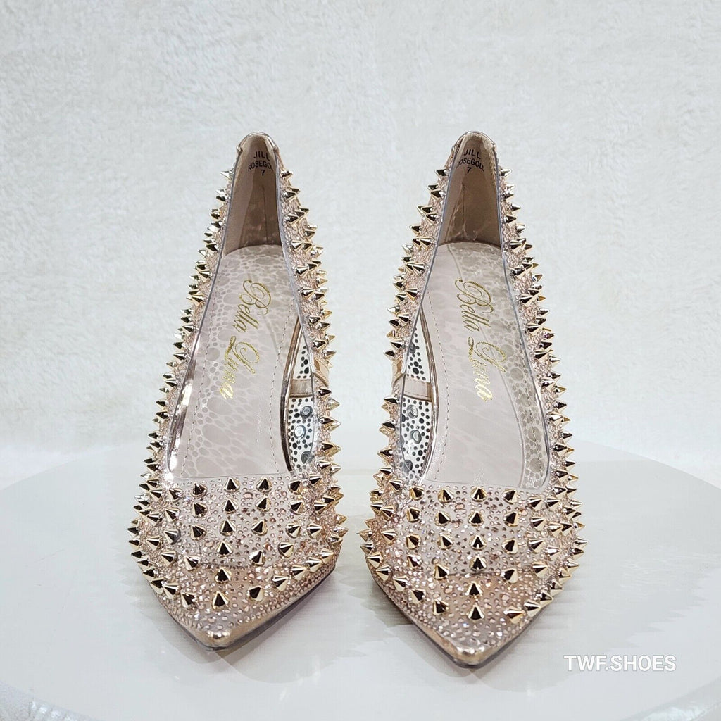 Spicy Stiletto PVC Clear Pumps Rose Gold Studs & Rhinestone Pumps Stiletto Heels - Totally Wicked Footwear
