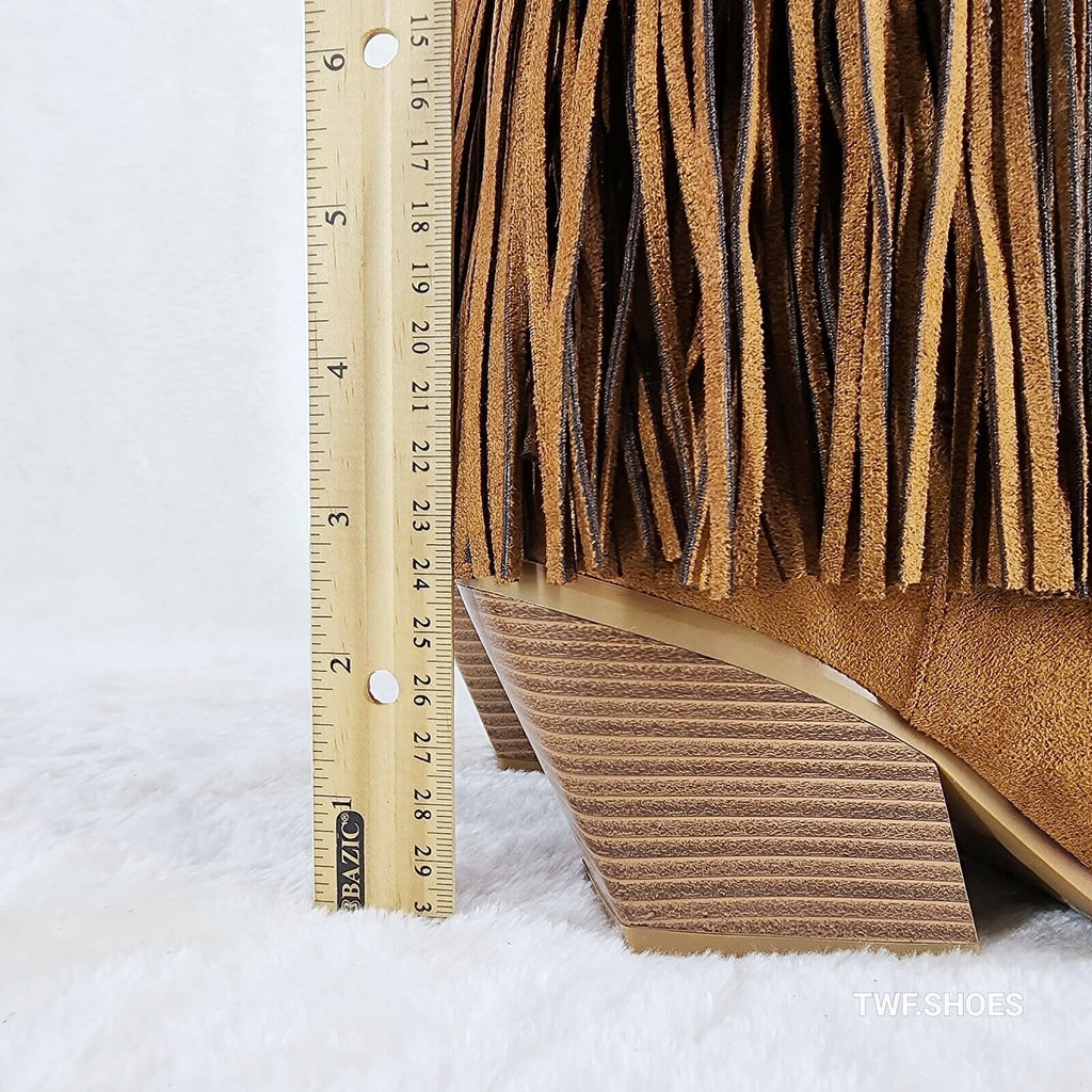 Dusty Trails Mid Calf Whiskey Brown Fringe Country Western Cowgirl Boots - Totally Wicked Footwear