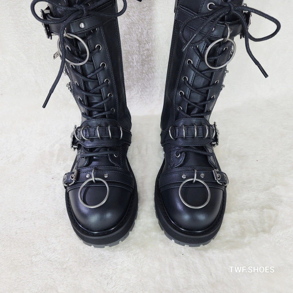 Valor Goth Combat Biker Ankle Boots Black Matte Men US DEMONIA NY - Totally Wicked Footwear