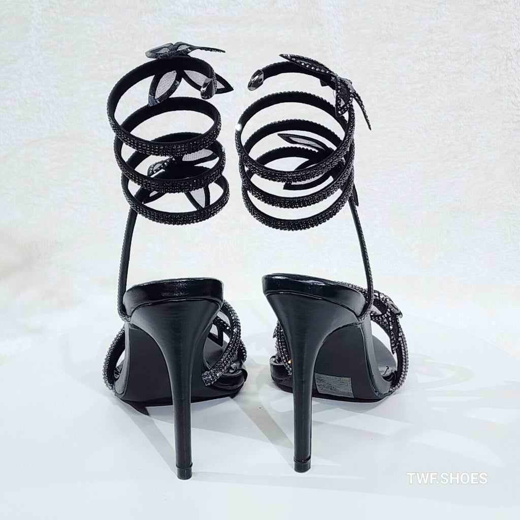 Fly Girl 2 Black Upper Rhinestone Butterfly Wrap Strap 4" Stiletto High Heels - Totally Wicked Footwear