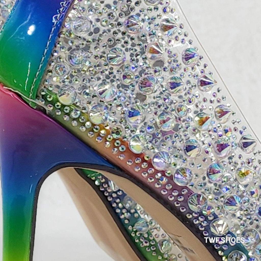 Spicy Stiletto PVC Clear Pumps Rainbow Studs & Rhinestone Pumps Stiletto Heels - Totally Wicked Footwear