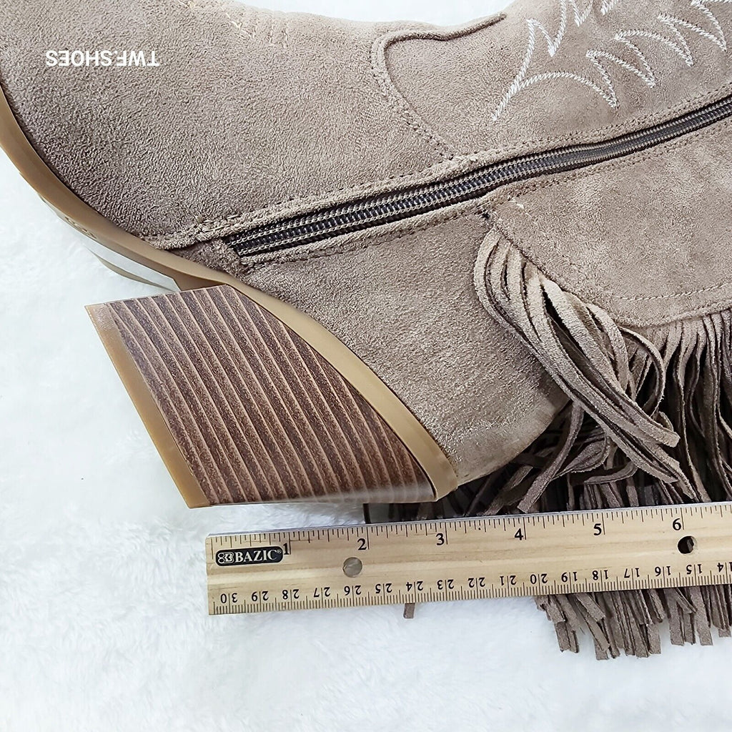 Dusty Roads Coco Taupe Back Fringe Cowboy Western Cowgirl Boots - Totally Wicked Footwear