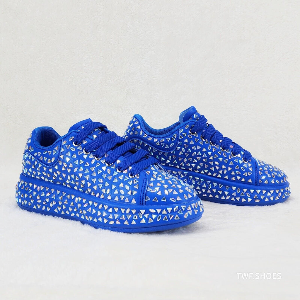 Geo Dazzle Cush Iridescent Stone Blue Platform Sneakers Tennis Shoes - Totally Wicked Footwear