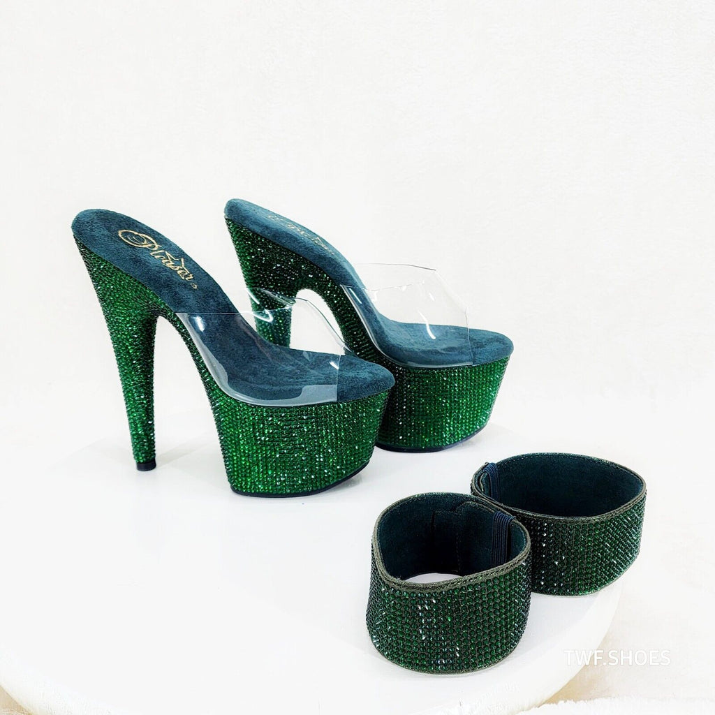 Bejeweled 712RS Emerald Green Rhinestone Platform 7" Stiletto High Heel Shoes - Totally Wicked Footwear