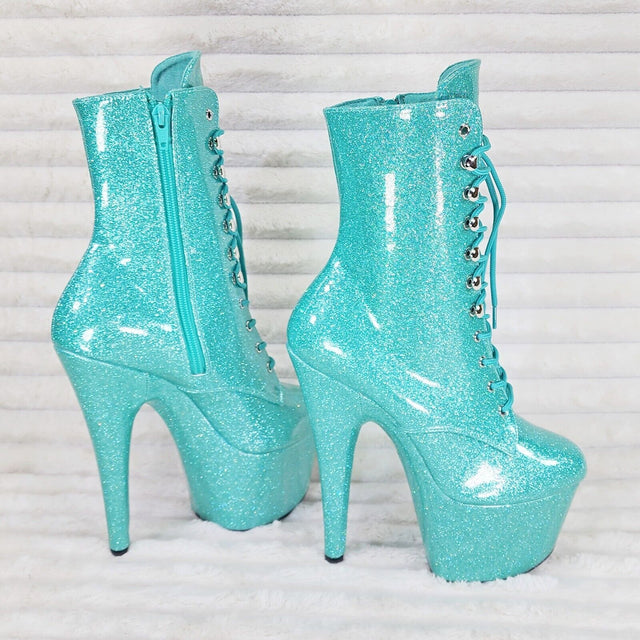 Adore 1020GP AQUA Blue Glitter Patent 7" High Heel Platform Ankle Boots NY - Totally Wicked Footwear