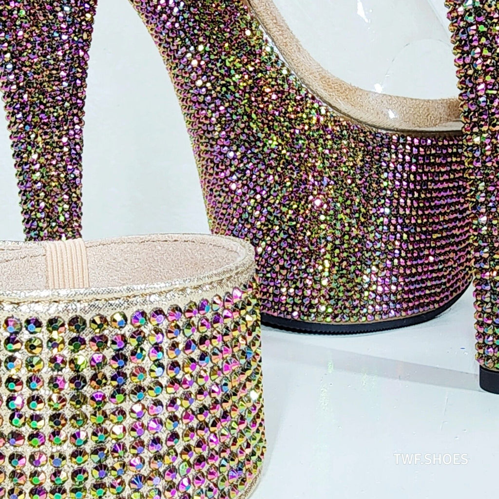 Bejeweled 712RS Bronze Purple Rhinestone Platform 7" Stiletto High Heel Shoes - Totally Wicked Footwear