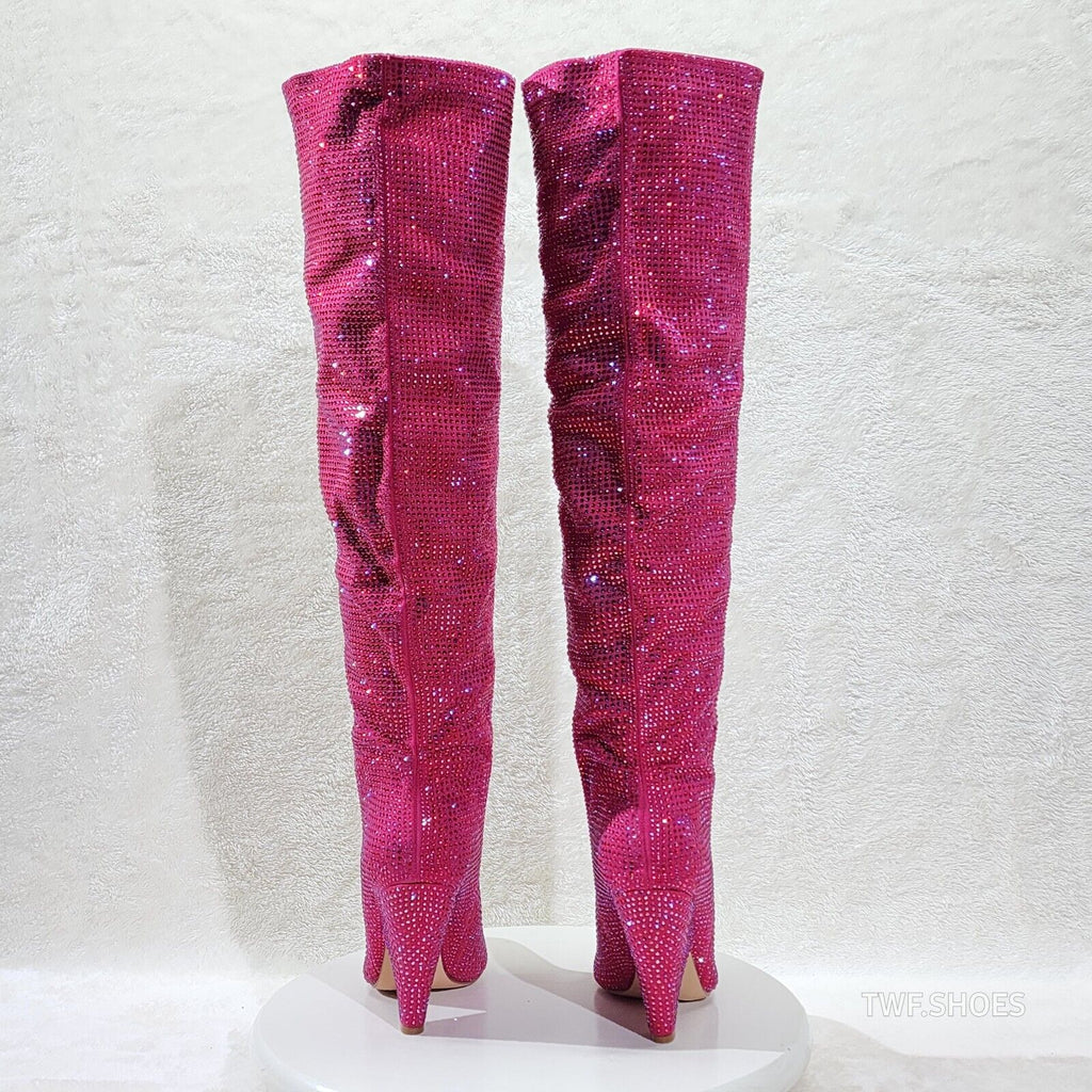 Vegas Fuchsia Pink Rhinestone Over the Knee Thigh boots 4.25" Heels Party Boots - Totally Wicked Footwear