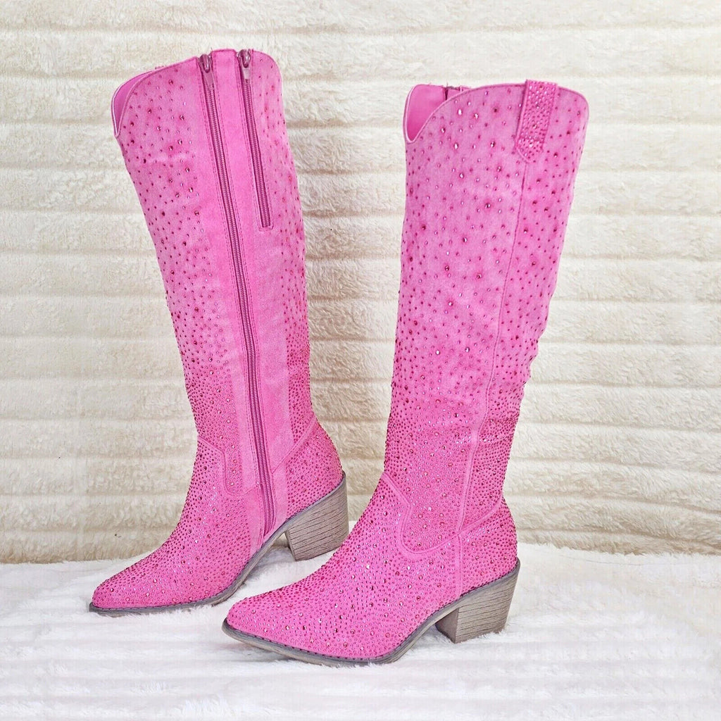 Wild Ones Glamour Cowboy Rhinestone Cowgirl Boots Tuck Zipper Fuchsia Pink - Totally Wicked Footwear