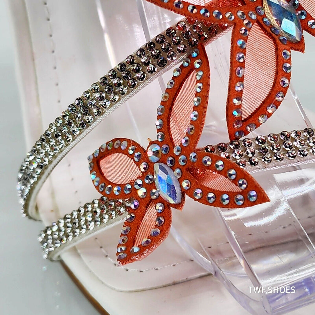 Fly Girl White Upper & Rhinestones Multi Color Butterfly Wrap Strap High Heels - Totally Wicked Footwear