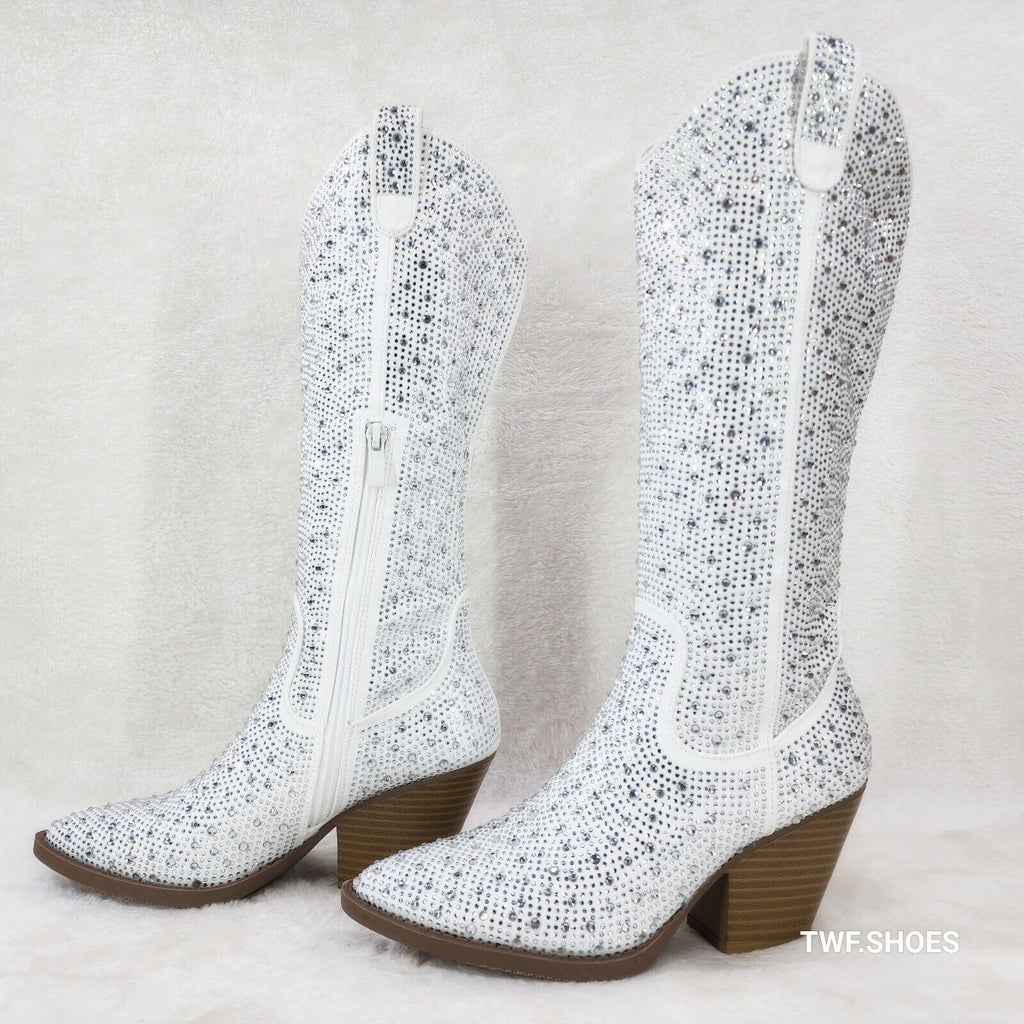 Wild One Glamour White / Silver Rhinestone Glam Country Western Cowgirl Boots - Totally Wicked Footwear