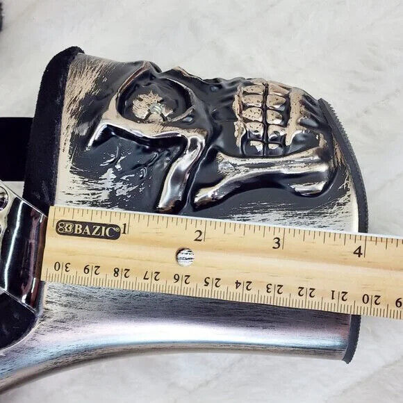 Rapture Silver Pewter Spike Skull & Bones LED 8" High Heel Platform Shoes NY - Totally Wicked Footwear