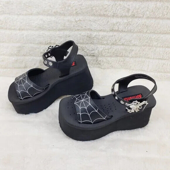 Funn Platform Goth Spider Web Sandals Ankle Strap Wedge Shoes Matte In House - Totally Wicked Footwear